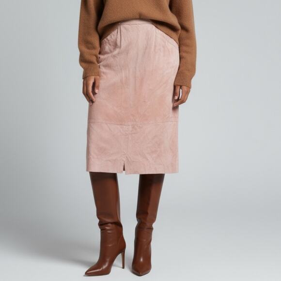 Vintage Alfred Sung Pink Suede Pencil Skirt 8 Made in Canada Lined Classic 90s - Picture 1 of 9